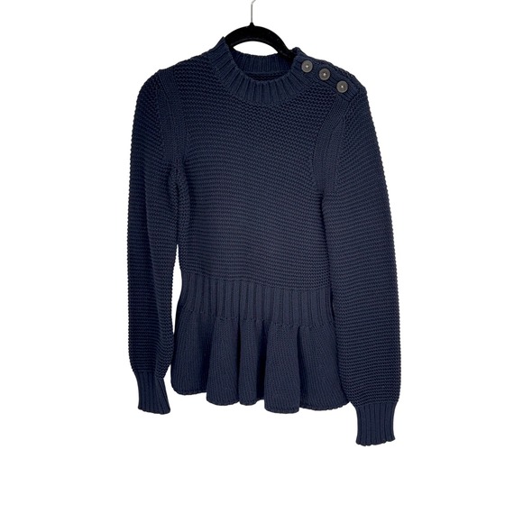 La Vie‎ Rebecca Taylor Navy Blue Peplum Knit Sweater Top Button Detail - Picture 2 of 9